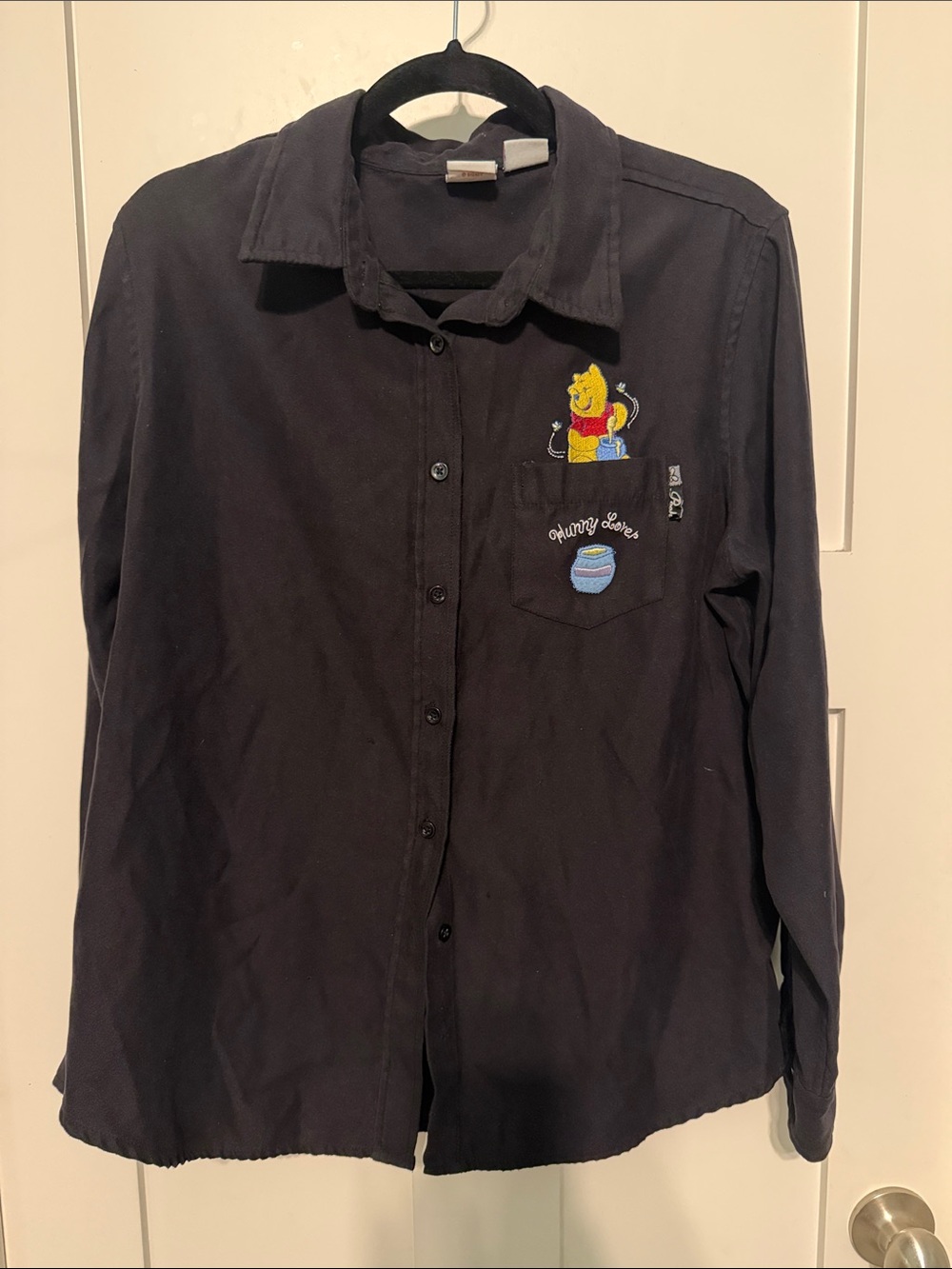 Disney Vintage 90s Black Button-Down Shirt with Winnie the Pooh Embroidery